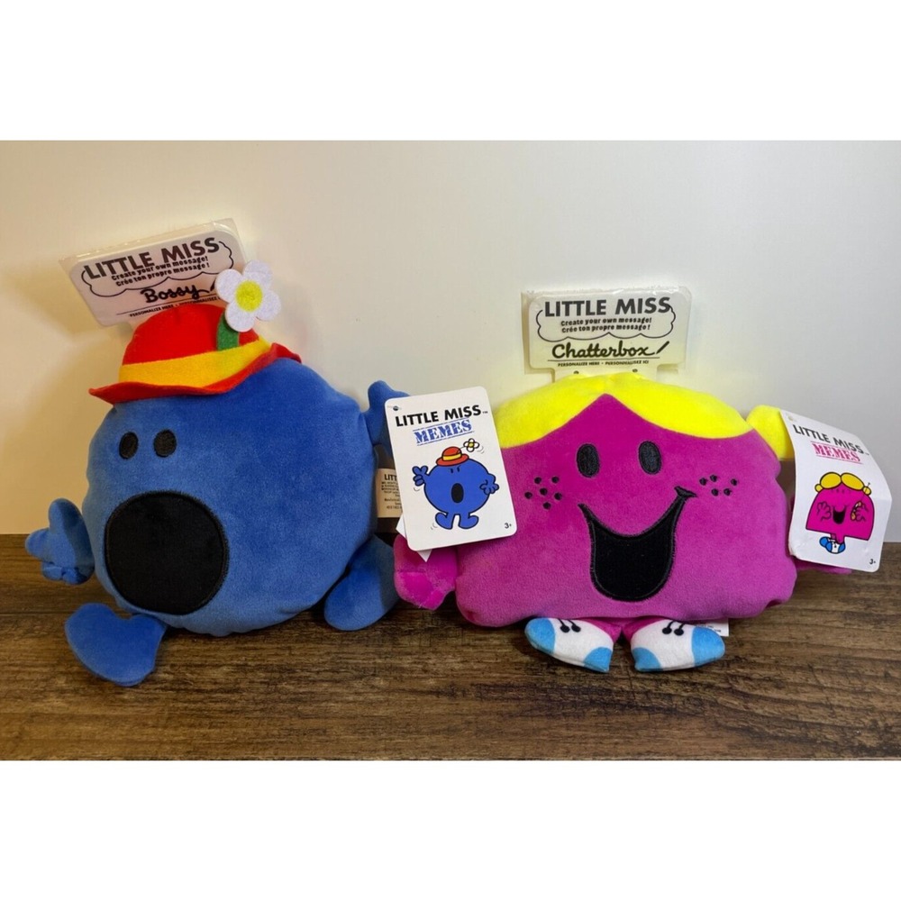 Little Miss Memes Miss Chatterbox & Mr. Bossy 6" Plush Set w Tags Blue Pink